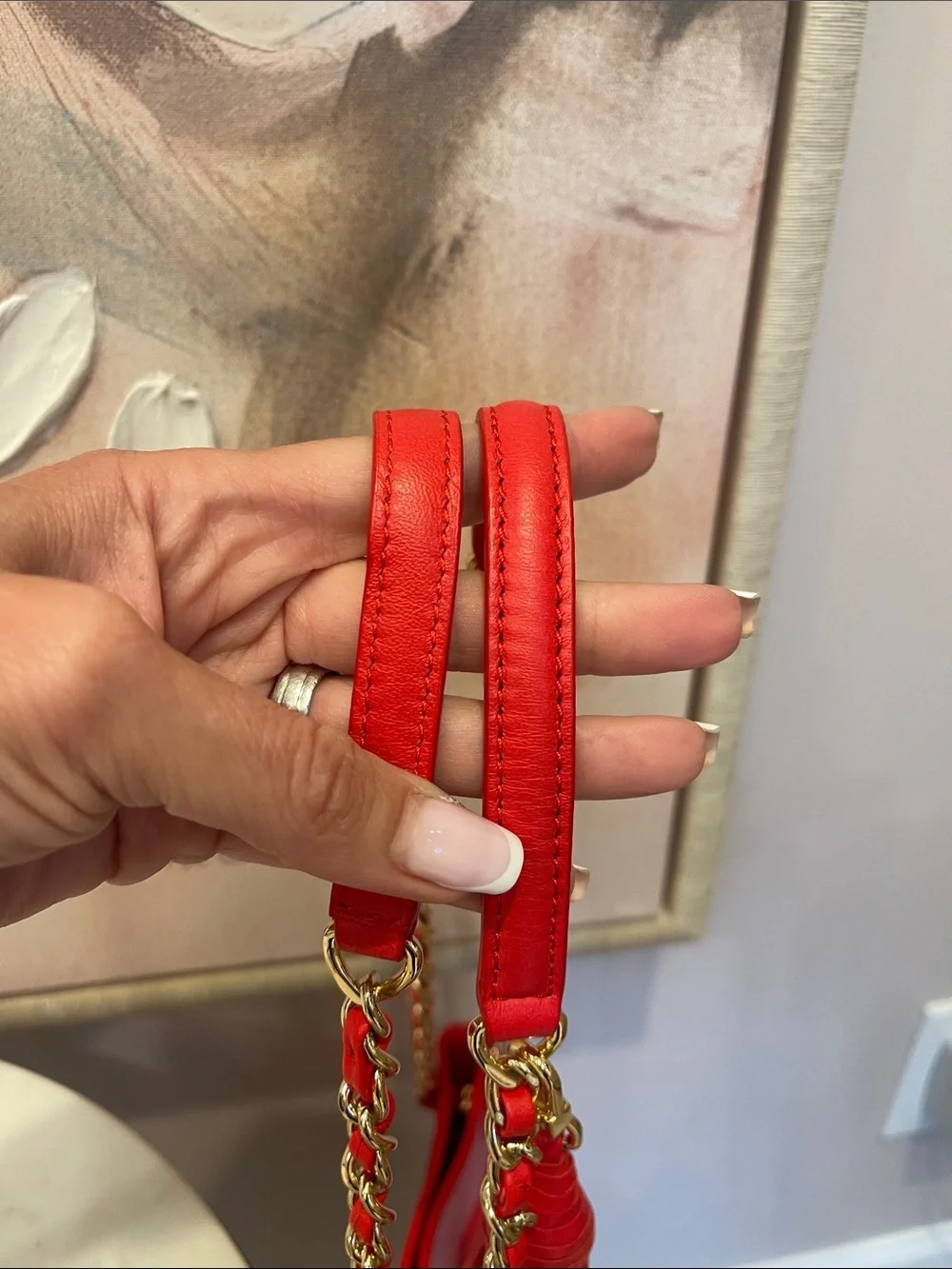 Tory Burch Red Quilted Leather Chain Shoulder Tote with Tassel